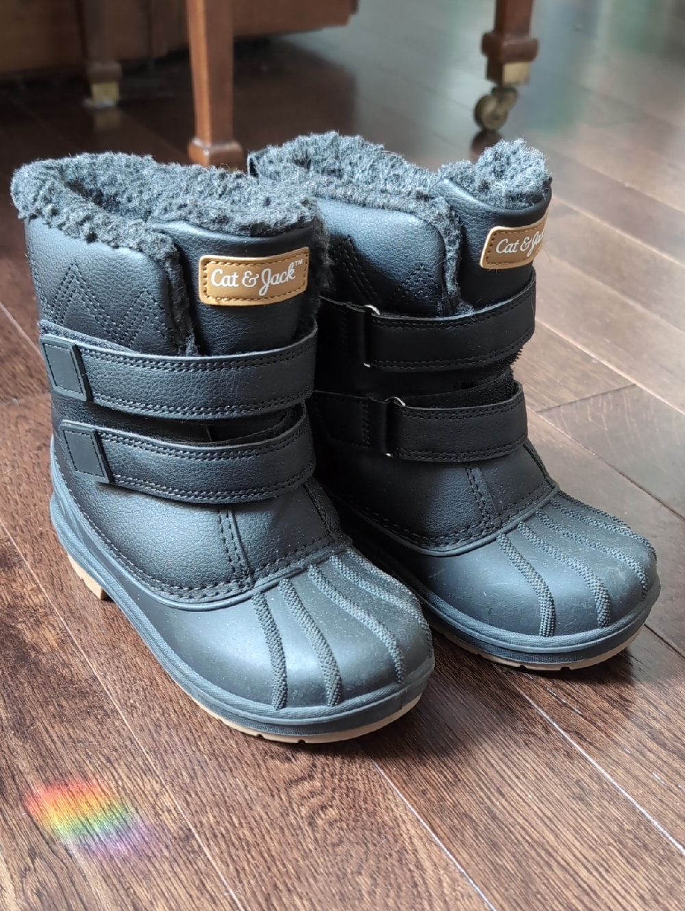EUC Cat & Jack Black Kids' Waterproof Snow Boots with Fleece Cuff - Size 12